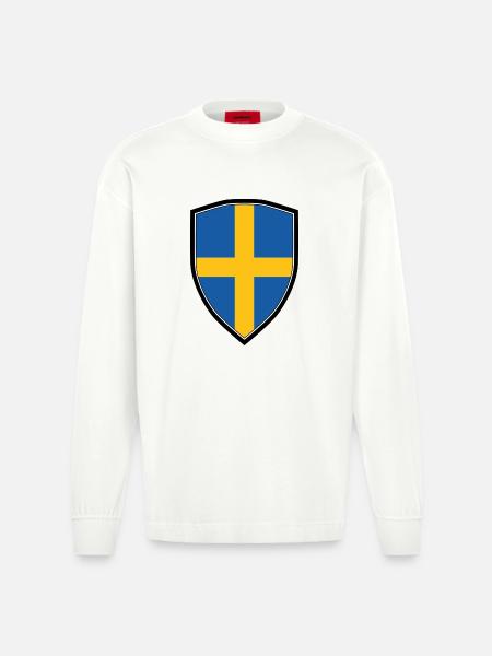 SWEDEN FLAG SHIELD - Manches longues bio épais oversize fabriqué en UE - OFF WHITE