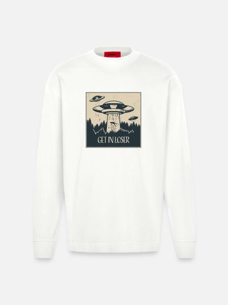 Extraterrestrial UFO Funny Space Gift - Heavyweight Oversized Organic Longsleeve Shirt Made in EU - OFF WHITE