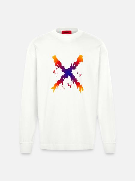 Regenbogen X Farbfluss Muster - Heavyweight Oversized Organic Langarmshirt Made in EU - OFF WHITE