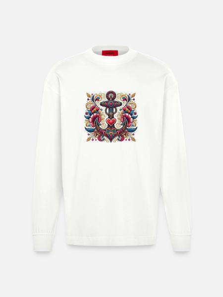 Anchor with heart - Heavyweight Oversized Organic Longsleeve Shirt Made in EU - OFF WHITE