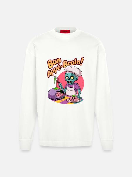 Bon Appé-brain! - Heavyweight Oversized Organic Longsleeve Shirt Made in EU - OFF WHITE