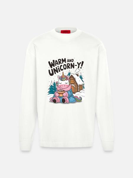 Warm And Unicorn-y! - Heavyweight Oversized Organic Longsleeve Shirt Made in EU - OFF WHITE