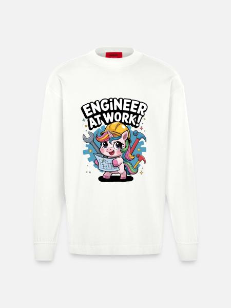 Engineer At Work! - Heavyweight Oversized Organic Longsleeve Shirt Made in EU - OFF WHITE