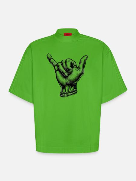 Relax Surfer Hand - Heavyweight Oversized Organic Boxy T-Shirt Made in EU - Apple Neon