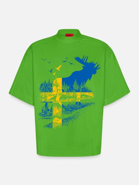 SWEDEN MOOSE - Heavyweight Oversized Organic Boxy T-Shirt Made in EU - Apple Neon