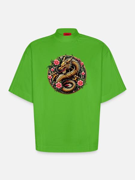 Dragon de Chine - T-shirt bio épais oversize Boxy fabriqué en UE - Apple Neon