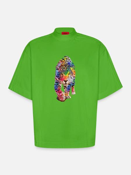 Multicolour leopard - Heavyweight Oversized Organic Boxy T-Shirt Made in EU - Apple Neon