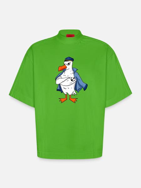 Muscular seagull with anchor tattoo seagull gift - Heavyweight Oversized Organic Boxy T-Shirt Made in EU - Apple Neon