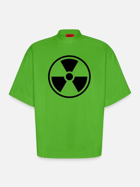 Radiation Solid Icon Nuclear Warning Symbol - Heavyweight Oversized Organic Boxy T-Shirt Made in EU - Apple Neon