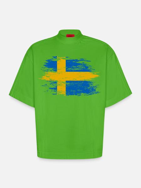 Sweden flag used - Heavyweight Oversized Organic Boxy T-Shirt Made in EU - Apple Neon