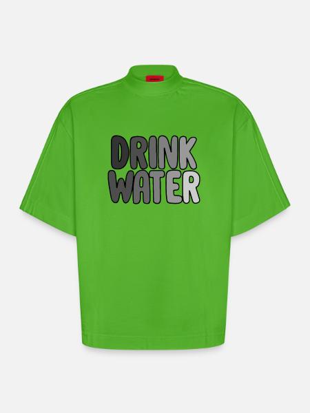 Drink Water - Heavyweight Oversized Organic Boxy T-Shirt Made in EU - Apple Neon