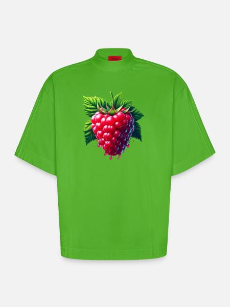 Runny leafy raspberry - Heavyweight Oversized Organic Boxy T-Shirt Made in EU - Apple Neon