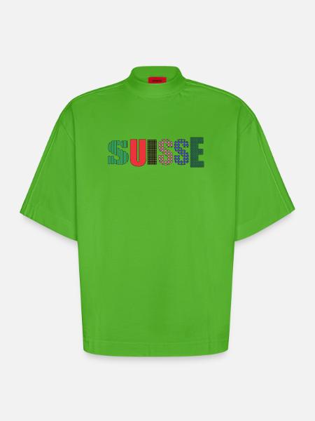 SUISSE. PAYS - T-shirt bio épais oversize Boxy fabriqué en UE - Apple Neon
