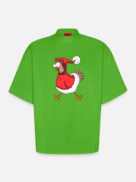 Poulet de Noël - T-shirt bio épais oversize Boxy fabriqué en UE - Apple Neon