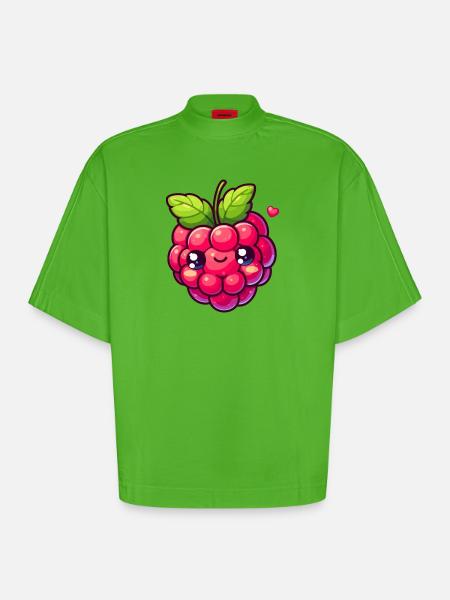 Raspberry - Heart - Heavyweight Oversized Organic Boxy T-Shirt Made in EU - Apple Neon