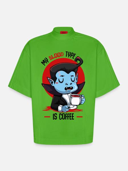 Blood Coffee Vampire Cartoon - Heavyweight Oversized Organic Boxy T-Shirt Made in EU - Apple Neon