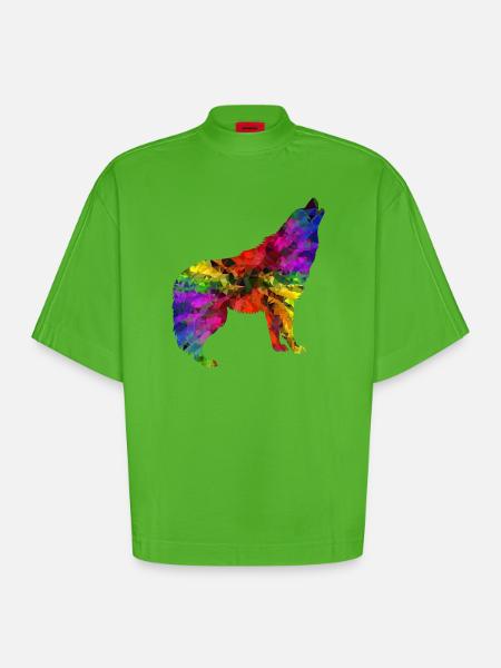 Wolf rainbow - Heavyweight Oversized Organic Boxy T-Shirt Made in EU - Apple Neon