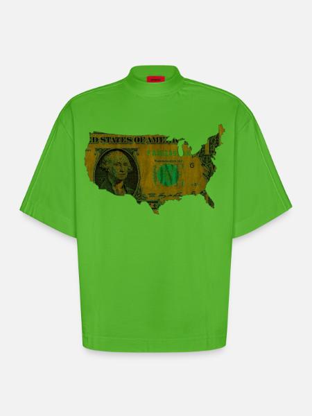 USA dollar flag - Heavyweight Oversized Organic Boxy T-Shirt Made in EU - Apple Neon