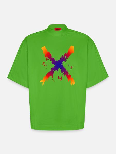 Regenbogen X Farbfluss Muster - Heavyweight Oversized Organic Boxy T-Shirt Made in EU - Apple Neon