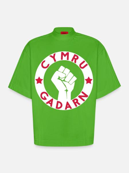 Cymru Gadarn - Heavyweight Oversized Organic Boxy T-Shirt Made in EU - Apple Neon