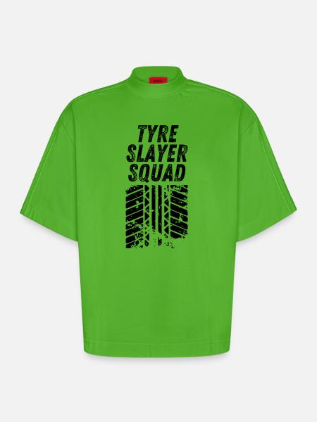 Tyre Slayer Squad - Heavyweight Oversized Organic Boxy T-Shirt Made in EU - Apple Neon