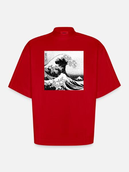 Japanese wave Kanagawa Style bd - Heavyweight Oversized Organic Boxy T-Shirt Made in EU - red