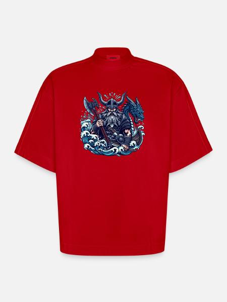 Wikinger Logo - Heavyweight Oversized Organic Boxy T-Shirt Made in EU - Rot