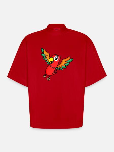 perroquet - T-shirt bio épais oversize Boxy fabriqué en UE - rouge