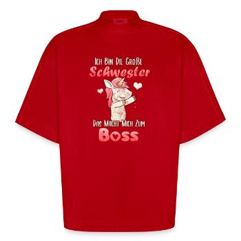 Ich Bin Große Schwester Einhorn - Heavyweight Oversized Organic Boxy T-Shirt Made in EU - Rot - Vorne