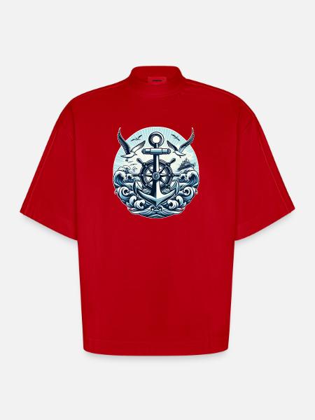 Anker Steuerrad Logo - Heavyweight Oversized Organic Boxy T-Shirt Made in EU - Rot