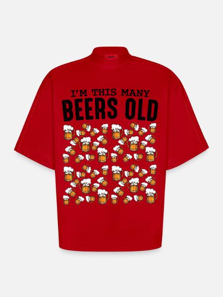 Beer Mug Pattern Collection Birthday 50 - Heavyweight Oversized Organic Boxy T-Shirt Made in EU - red