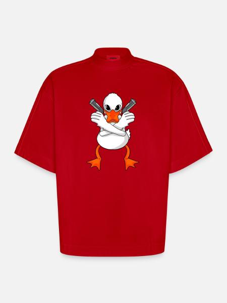 Duck with gun - Heavyweight Oversized Organic Boxy T-Shirt Made in EU - red