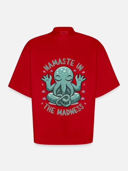 Namaste In The Madness - Heavyweight Oversized Organic Boxy T-Shirt Made in EU - red