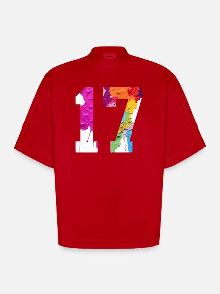 FARBIG NUMMER 17 BUNT 17. GEBURTSTAG - Heavyweight Oversized Organic Boxy T-Shirt Made in EU - Rot