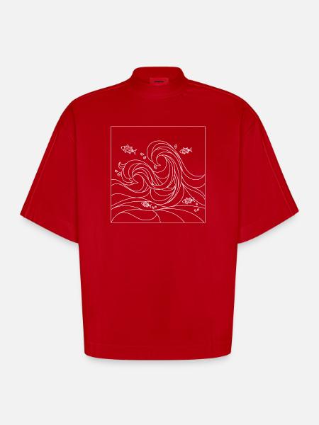 geometric ocean - Heavyweight Oversized Organic Boxy T-Shirt Made in EU - red