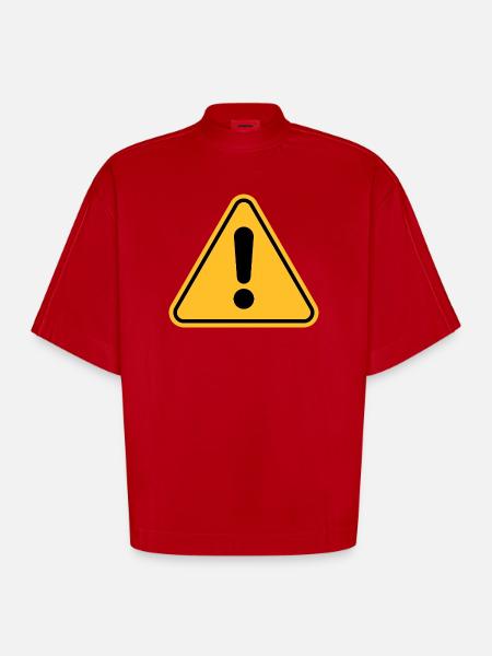 Warning sign / Exclamation point - Heavyweight Oversized Organic Boxy T-Shirt Made in EU - red