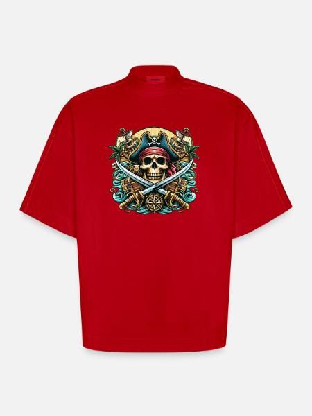 Pirate Logo - Heavyweight Oversized Organic Boxy T-Shirt Made in EU - red