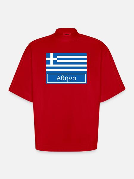 Athens Written in Greek - Heavyweight Oversized Organic Boxy T-Shirt Made in EU - red
