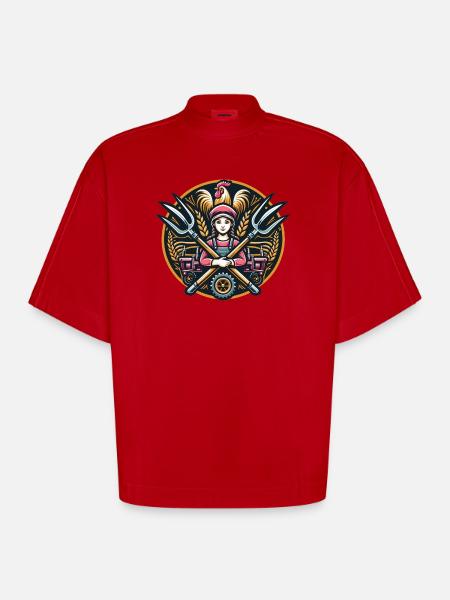 Fille du village logo - T-shirt bio épais oversize Boxy fabriqué en UE - rouge