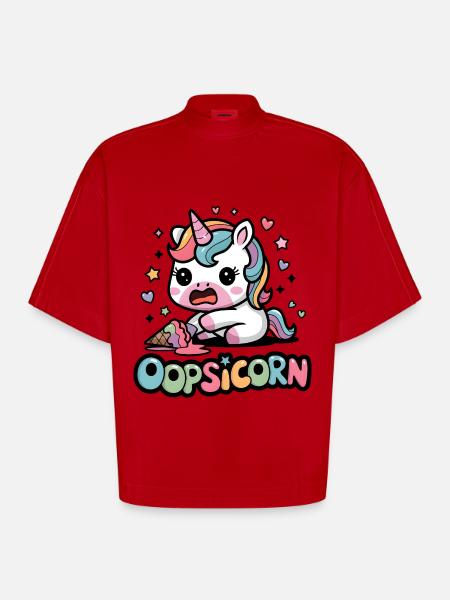 Oopsicorn - T-shirt bio épais oversize Boxy fabriqué en UE - rouge
