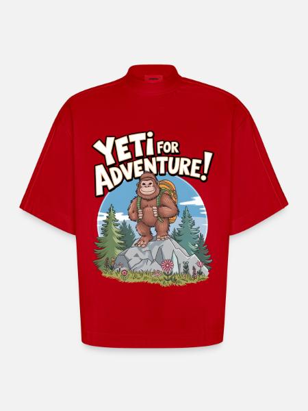Yeti For Adventure - Heavyweight Oversized Organic Boxy T-Shirt Made in EU - red