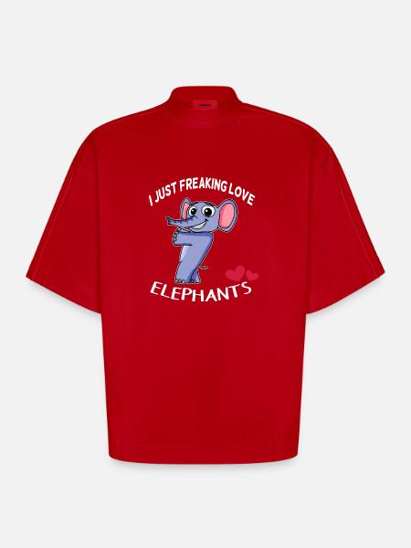 J'aime les éléphants - T-shirt bio épais oversize Boxy fabriqué en UE - rouge