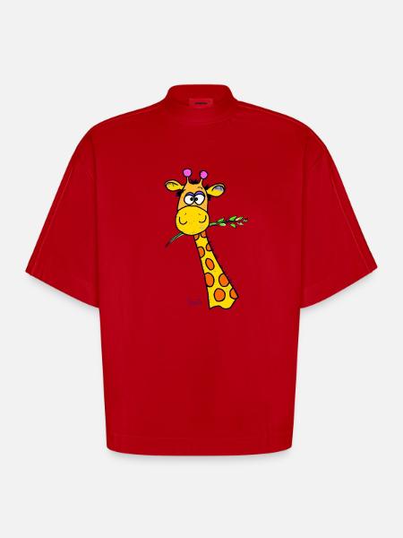Cute Giraffe - Heavyweight Oversized Organic Boxy T-Shirt Made in EU - red