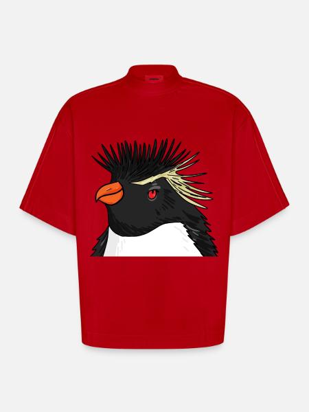 Pinguin mit Haare Felsenpinguin - Heavyweight Oversized Organic Boxy T-Shirt Made in EU - Rot