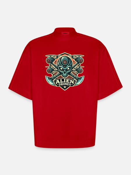 Alien Drones Logo - Heavyweight Oversized Organic Boxy T-Shirt Made in EU - Rot