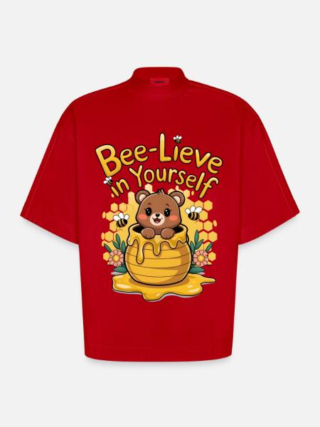 Croyez en vous-même - T-shirt bio épais oversize Boxy fabriqué en UE - rouge