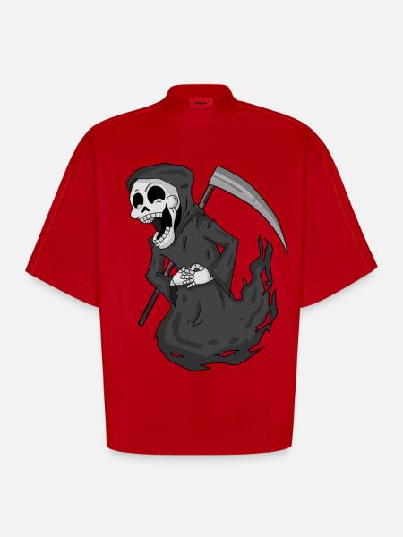 Grim Reaper laughs funny - Heavyweight Oversized Organic Boxy T-Shirt Made in EU - red