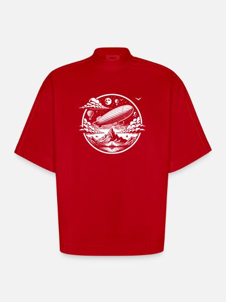 Logo de dirigeable - T-shirt bio épais oversize Boxy fabriqué en UE - rouge
