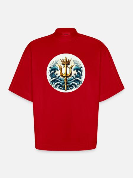 Trident Symbol - Heavyweight Oversized Organic Boxy T-Shirt Made in EU - red