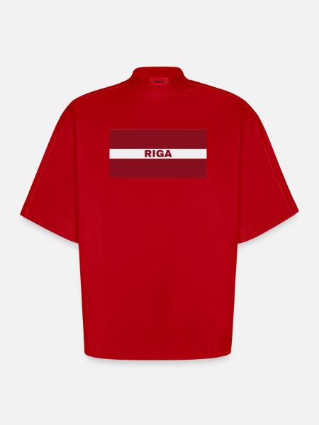 Riga en drapeau letton - T-shirt bio épais oversize Boxy fabriqué en UE - rouge